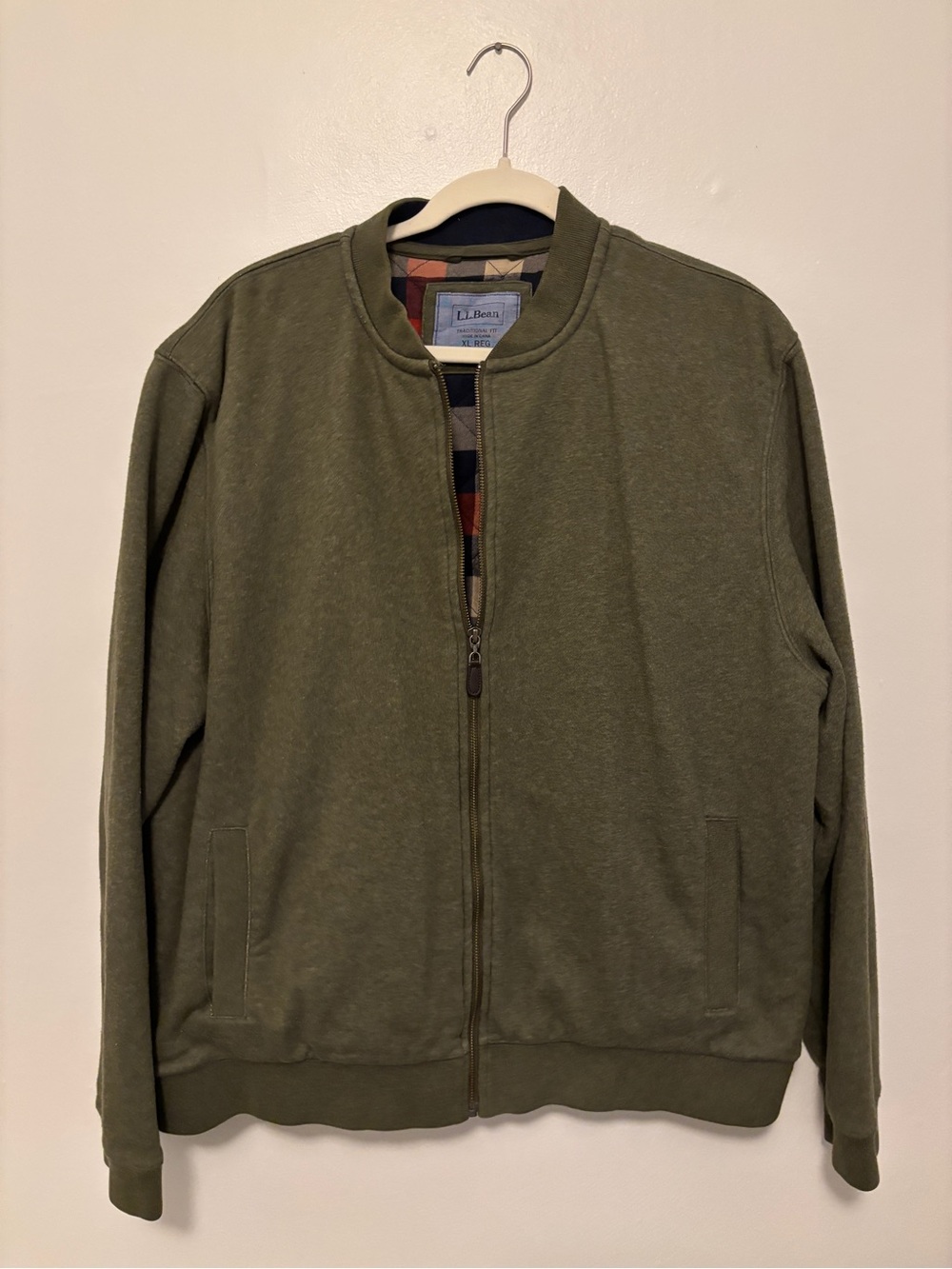 L.L. Bean Men's Olive Green Zip-Up Bomber